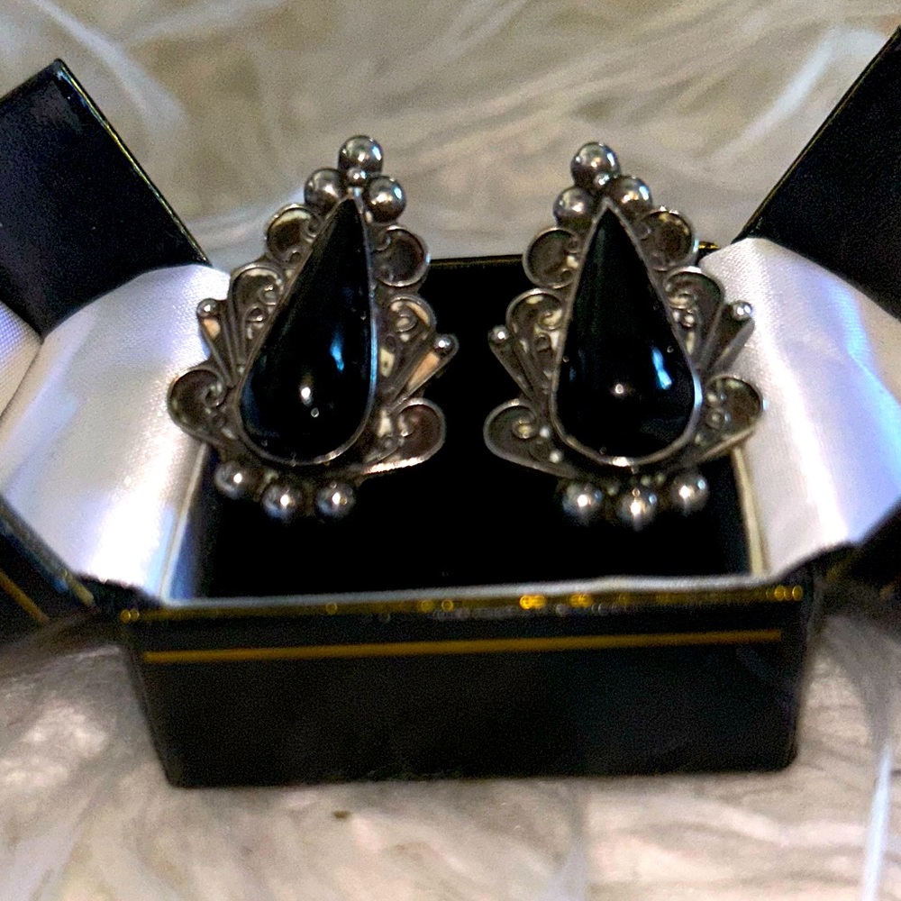 Sterling Silver and Onyx Earrings